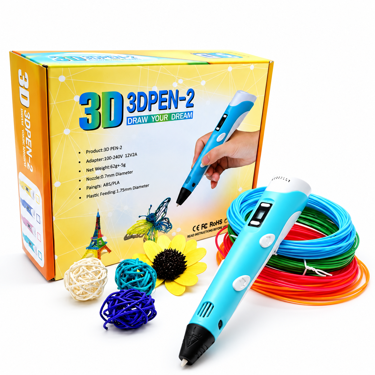 pen.png قلم طراحی سه بعدی 3D PEN-2 اورجینال | نمایشگر دار با تنظیم سرعت و فیلامنت PLA و ABS - تصویر 1